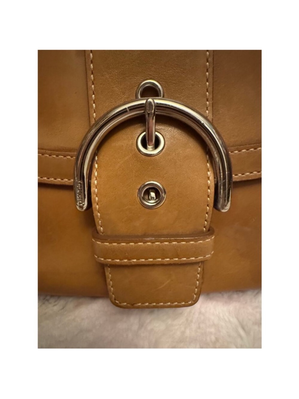 Coach SoHo Hampton Cognac Leather Shoulder Bag with Buckle Saddle Flap - Picture 6 of 14
